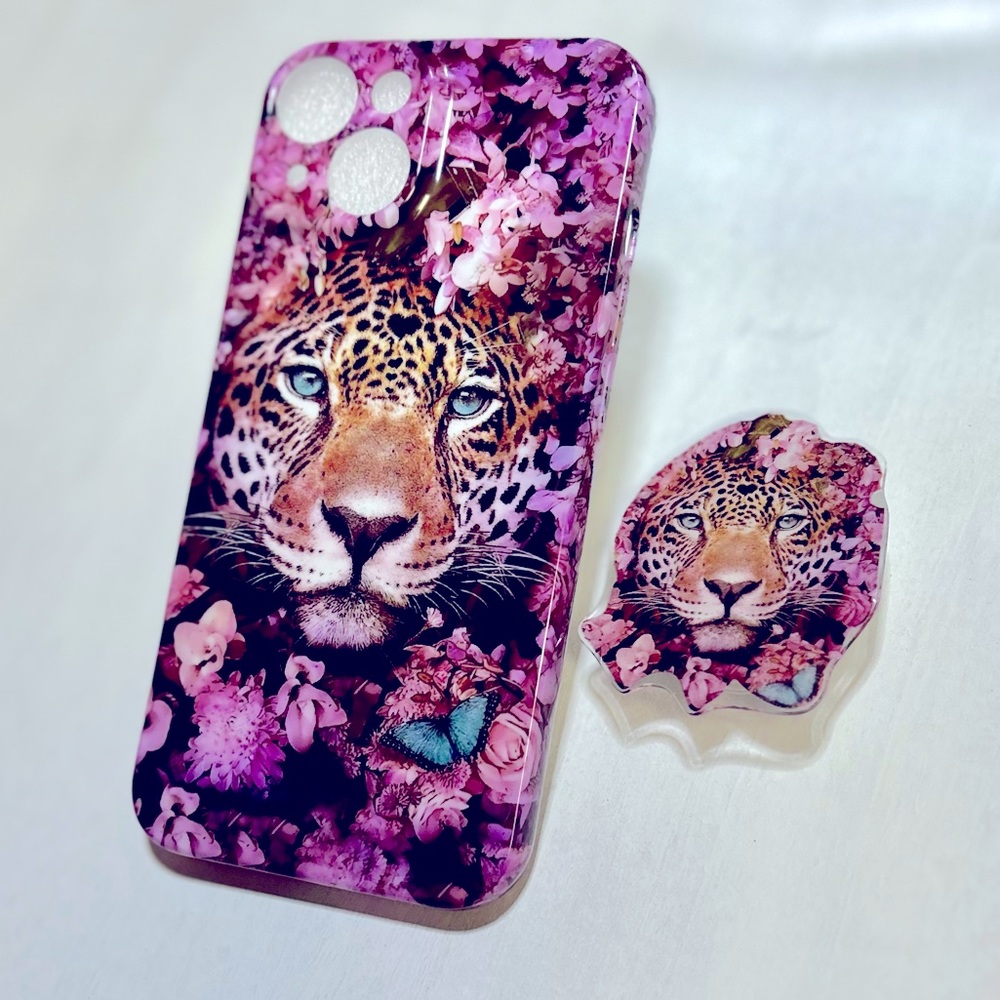 Floral tiger hard case Iphone14 with pop sucket